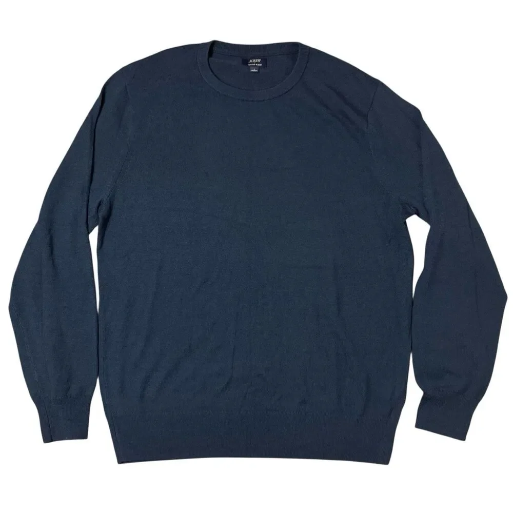 J‎ Crew Merino Blend Sweater Mens L Blue Minimal Preppy Classic Crewneck CL440